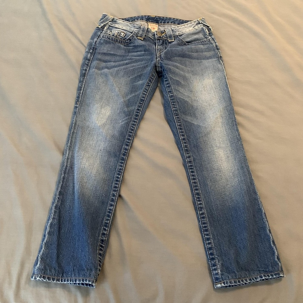 True Religion World Tour Jeans‎ Womens 26 Blue Med Wash Low Rise Straight Denim